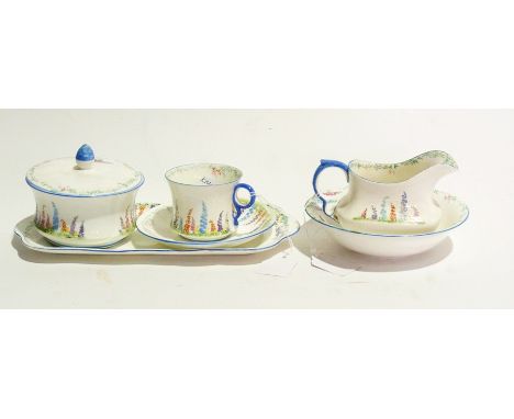 A Carltonware part breakfast/part dressing table set "Delphine", including cup, saucer, jug, bowl, small pin tray and other p