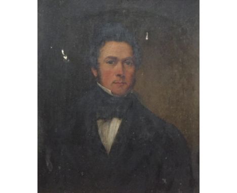 Early 19th century school 
Oil on canvas 
Head and shoulders portrait of a gentleman "William Moore 1790-1851", inscription v