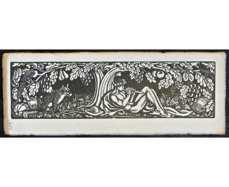 Gwen Raverat (1885-1957)
Four wood engravings
Pan playing pipe, deer chased by a leopard, goats and rhinos and turtles and fr