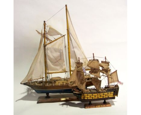 A scale model of HMS Victory, an electric Challenger II pond yacht and another scale model of T S E Endrach 