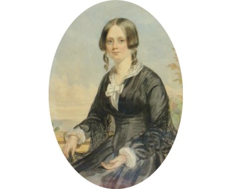 Unattributed
Watercolour drawing
Half-length portrait, seated Victorian young lady wearing black dress with white lace collar