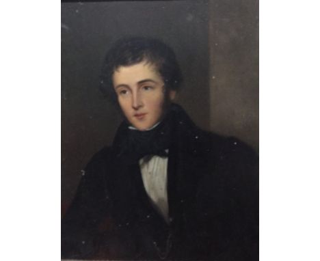 W Moore 
Oil on panel
"Joseph Moore", head and shoulders portrait with F J Harris, Bath gallery label verso, 24.5cm x 19.5cm 