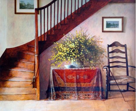 Ron Bone (b.1950)
Oil on board
"Trunk by the Stairs", 30cm x 45cm 