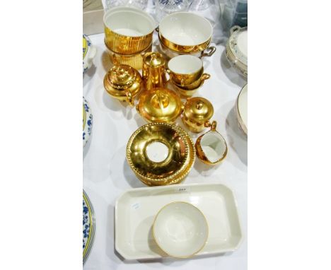 Royal Worcester Old Lustre tableware, gold lustre, including teapot, cups and saucers, souffle dishes, etc.