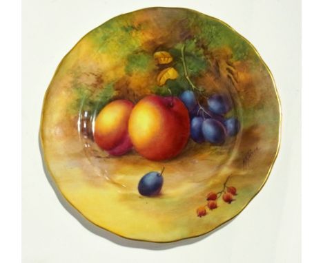 Royal Worcester plate decorated with fruit and a woodland scene, marked "H H Price" together with a Royal Worcester pot-pourr