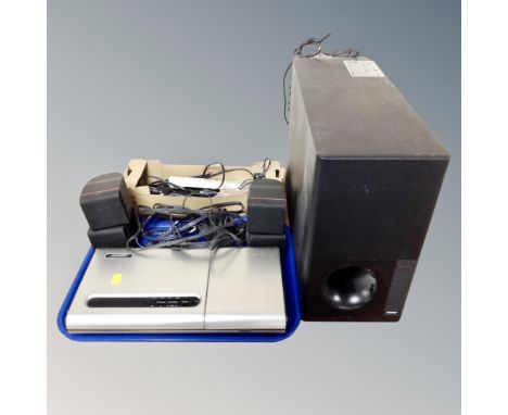 A Bose Series 3 bass speaker together with two mini speakers, a Bose Lifestyle Model 5 music centre, remote and leads.