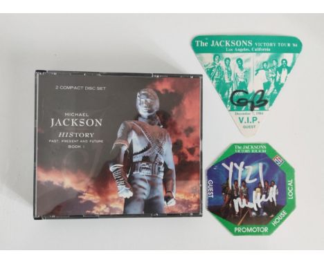 The Jackson's December 7th 1984 'Victory' tour California VIP guest passes together with a 1995 1st edition Michael Jackson H