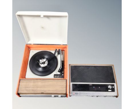 A 20th century Fidelity HF 43 electric table top record player together with a Hitachi 8 track player 