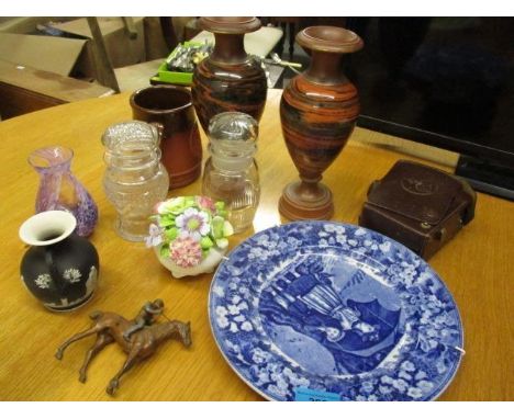 A mixed lot to include a Wedgwood plate, an Agfa camera, a David Birch tankard and other items 