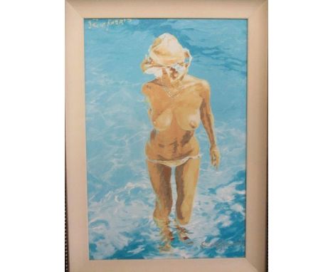 Rolf Harris - a portrait of a woman coming out of a swimming pool, limited edition print 