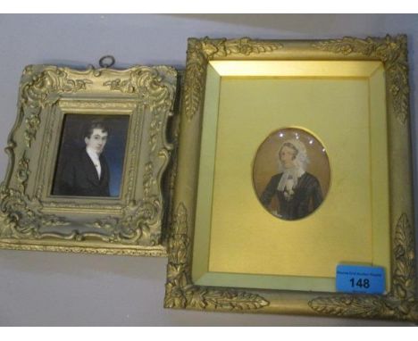 Two 19th century miniature portraits to include one depicting a half length portrait of a gentleman inscribed A Norton, part 