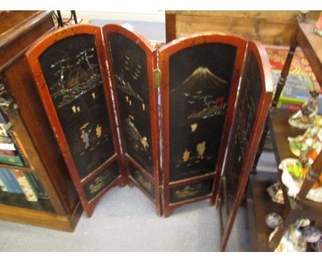 A Japanese mother of pearl, black lacquered folding screen 