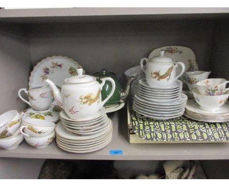 Royal Worcester Evesham pattern tableware, a vintage Staffordshire potteries coffee set, boxed and mixed part teasets 
