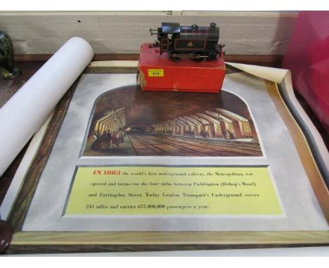 A Hornby Type 40 0 gauge railway engine, boxed and a selection of transport posters, unframed 