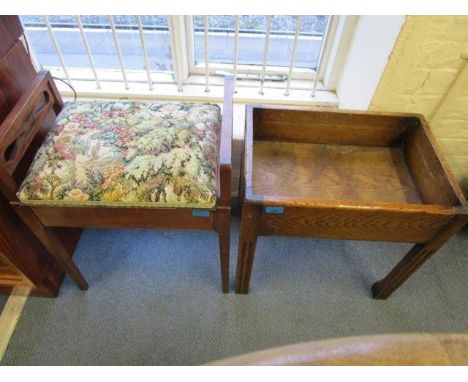 An oak plant trough on reeded legs, and an Edwardian mahogany piano stool with an upholstered tapestry hinged seat on square 