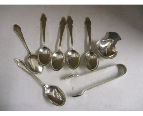 Mixed silver cutlery to include a caddy spoon 