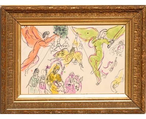 MARC CHAGALL 'Sketch for Mussovgsky', lithograph, 1965, printed by Sauret, 29cm x 45cm, framed and glazed.