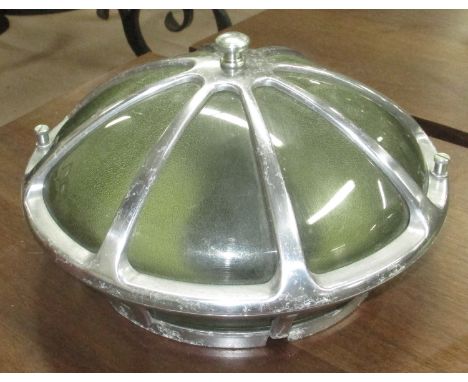 NORWEGIAN SHIPS WALL LAMP, circular encased in a polished metal frame, 29cm diam.