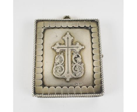 LATE 19TH CENTURY RUSSIAN BI-FOLD SILVER AND ENAMEL TRAVELLING ICON, with presentation inscription dated 1893, 7.5cm H x 13cm