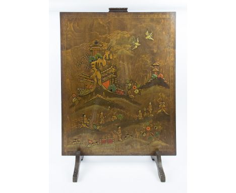 CHINOISERIE DECORATED FIRE SCREEN, circa 1920, 85cm H x 61cm W overall.