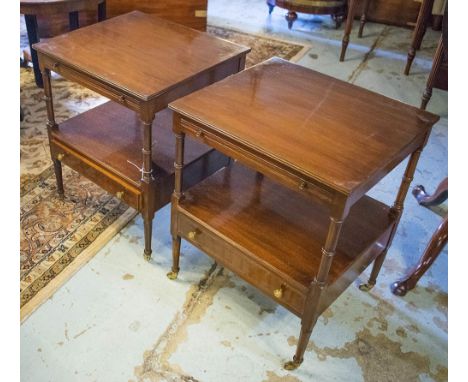 LAMP TABLES, a pair, George III design, mahogany, each with drawer and undertier, 61cm H x 49cm x 44cm D. (2)