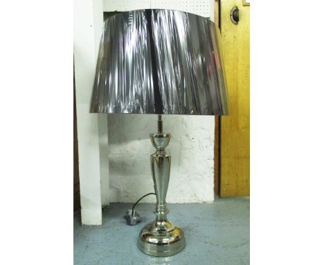 TABLE LAMP, in chromed metal finish with shade, 87cm H.