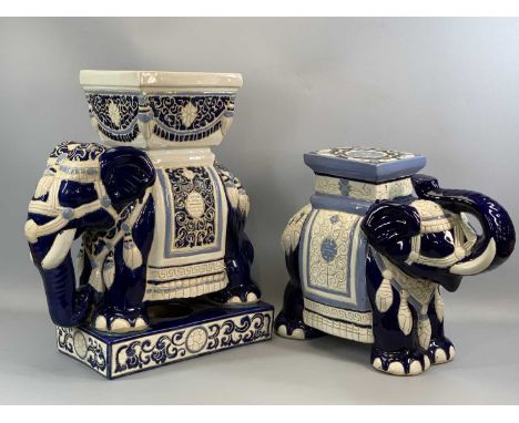 TWO CONTEMPORARY GLAZED EARTHENWARE ELEPHANT CONSERVATORY SEATS , one with planter top, 80cms (h)Provenance: deceased estate 