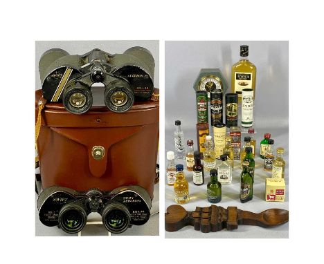 VARIOUS ITEMS including Bushmill's malt whiskey and others boxed miniatures, slate mantel clock by Mercedes; ornamental loves