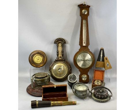 GROUP OF SCIENTIFIC INSRUMENTS including Type PBM brass compass on gimbal, 13.5cms (diam.), another brass compass on gimbal, 