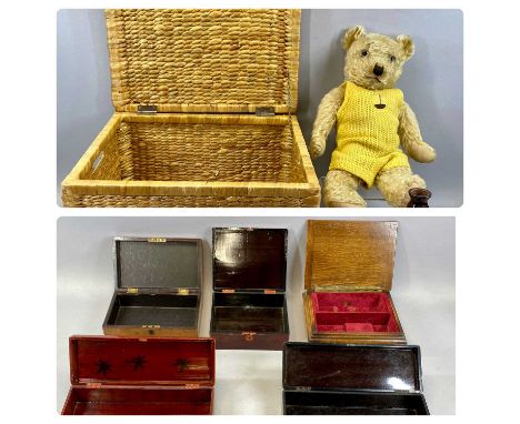 GROUP OF MIXED COLLECTABLES including a vintage Mohair teddy bear, 50cms (l), three Chinese lacquered trinket boxes, variousl