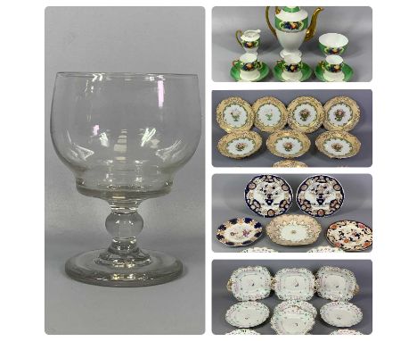 GROUP OF ENGLISH CERAMICS & GLASS including Mintons dessert-set, 19th century, moulded and gilded beige border and painted to