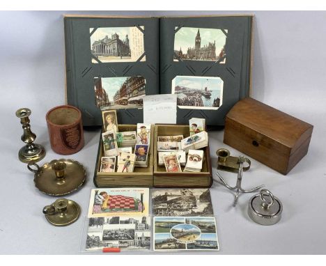 MIXED GROUP OF ITEMS including an album of antique and vintage postcards, approx. 300, vintage cigarette cards contained in a