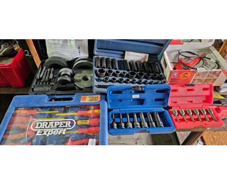 Sykes Pickavant bearing removal kit, Sealey socket set, one missing, Record Power engraver, Newsome star socket set, one miss
