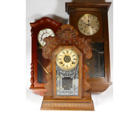 Four 20th century Vienna style wall clocks with an American Ansonia Mantel clock. (5) 