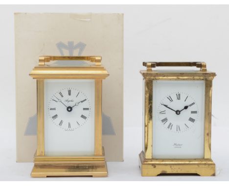 A late 20th century Angelus brass and four glass corniche cased presentation carriage clock, with white dial and black Roman 