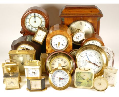 A collection of mid 20th century and later mantel clocks, cuckoo clocks and barometers, having manual wind and quartz movemen