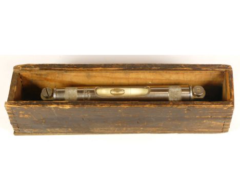 A mid 20th century J. Rabone of Birmingham chrome plated spirit level, with painted iron base, 20cm long