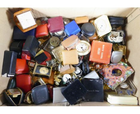 A collection of mid 20th century and later mantel clocks, miniature novelty clocks, traveling alarm clocks and carriage clock