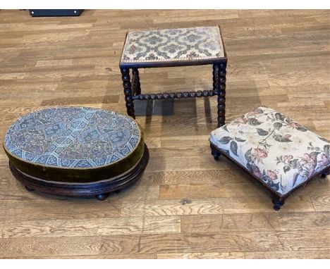 Three Victorian stools, having tapestry and beadwork seats. (3) 
