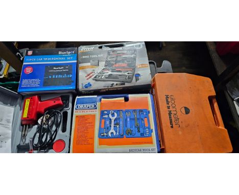 Draper bicycle tool set, Crivit bike tool set, heat gun, car trim removal kit, elcometer