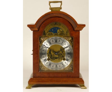 A 20th century Dutch mahogany bracket clock, the brass dial with silvered chapter ring and moon phase eight day movement stri
