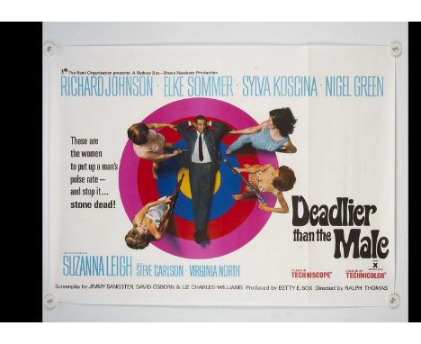 Deadlier Than The Male (1967) Quad Poster, UK Quad poster for the film starring Richard Johnson, Elke Sommer, and Sylva Kosci