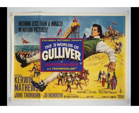 3 Worlds of Gulliver (1960) Quad Poster, UK Quad poster for this adventure based on the classic Swift novel - rolled with lig