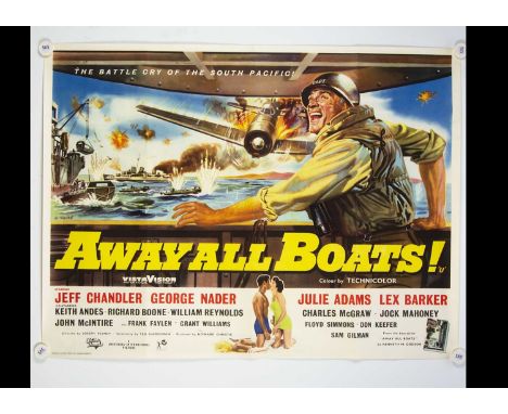 Away All Boats (1956) Quad Poster, UK Quad poster for this little known WWII Drama with striking artwork by Bill Wiggins - ro