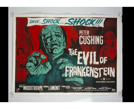 The Evil of Frankenstein (1964) UK Quad Poster, UK Quad poster for the classic Hammer film starring Peter Cushing - rolled wi