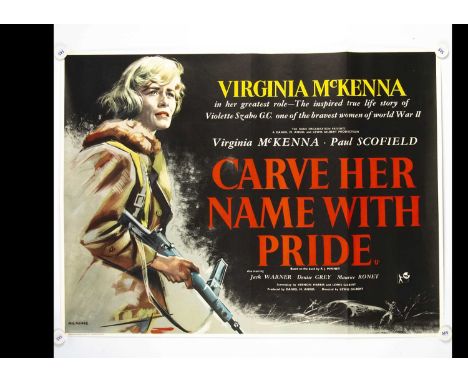 Carve Her Name With Pride (1958) Quad Poster, UK Quad poster for this WWII film starring Virginia McKenna and with Eric Pulfo