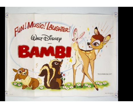 Bambi UK Quad poster, probable 1960s Issue UK Quad Poster for this Iconic Disney Film - rolled with light fold marks - light 