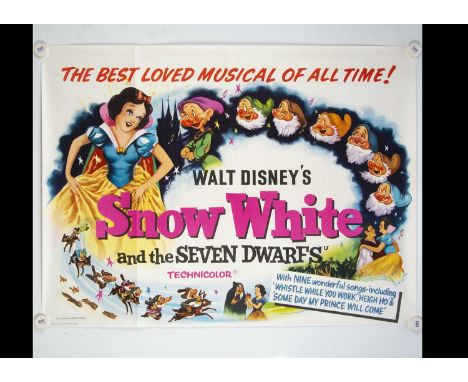 Snow White and the Seven Dwarfs (1950s) Quad Poster, UK Quad poster for this Disney Classic from the 1950s with the 'Nine Son