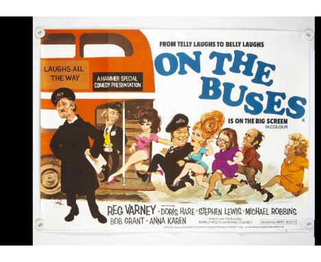 On The Buses (1971) Quad Poster, UK Quad cinema poster for the TV Spin Off Movie starring Reg Varney with Putzu artwork - rol