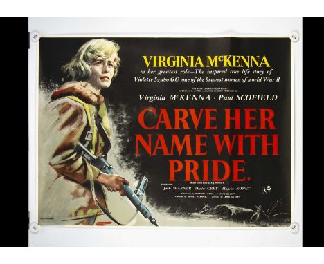 Carve Her Name With Pride (1958) Quad Poster, UK Quad poster for this WWII film starring Virginia McKenna and with Eric Pulfo